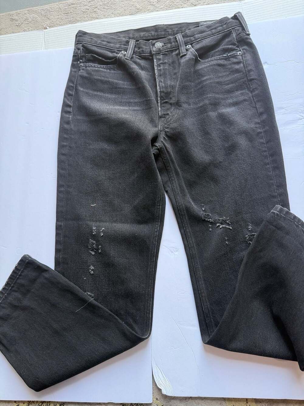 Vince Los Angeles Black Distressed Straight Leg Denim Jeans Women's Size 27